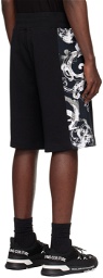 Versace Jeans Couture Black & Gray Watercolor Couture Shorts