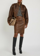 Chloe Belted Grained Leather Cropped Bomber Jacket Brown