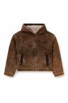 Diesel Acid-wash zip-up hoodie with teddy lining - Sweaters Womens in Brown