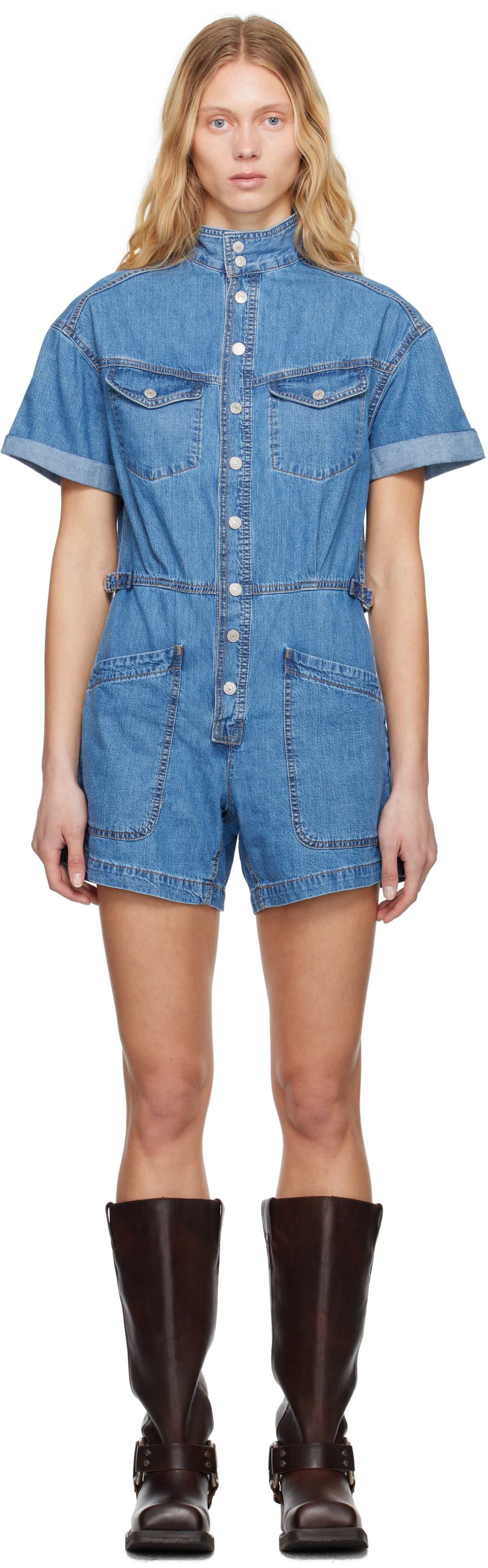 Levi's Blue Short Sleeve Surplus Denim Romper