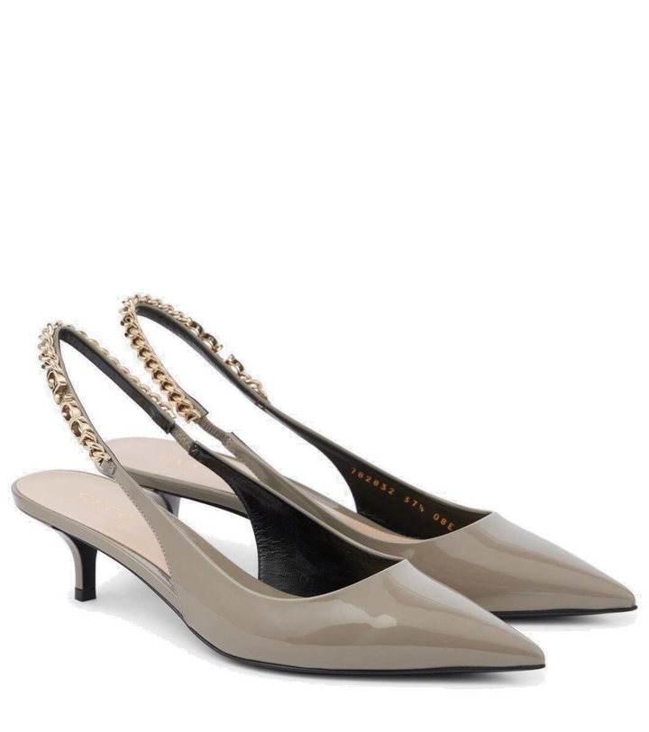 Photo: Gucci Gucci Signoria patent leather slingback pumps