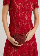 Self-portrait Heart Crystal-embellished Satin Clutch - Red - One Size