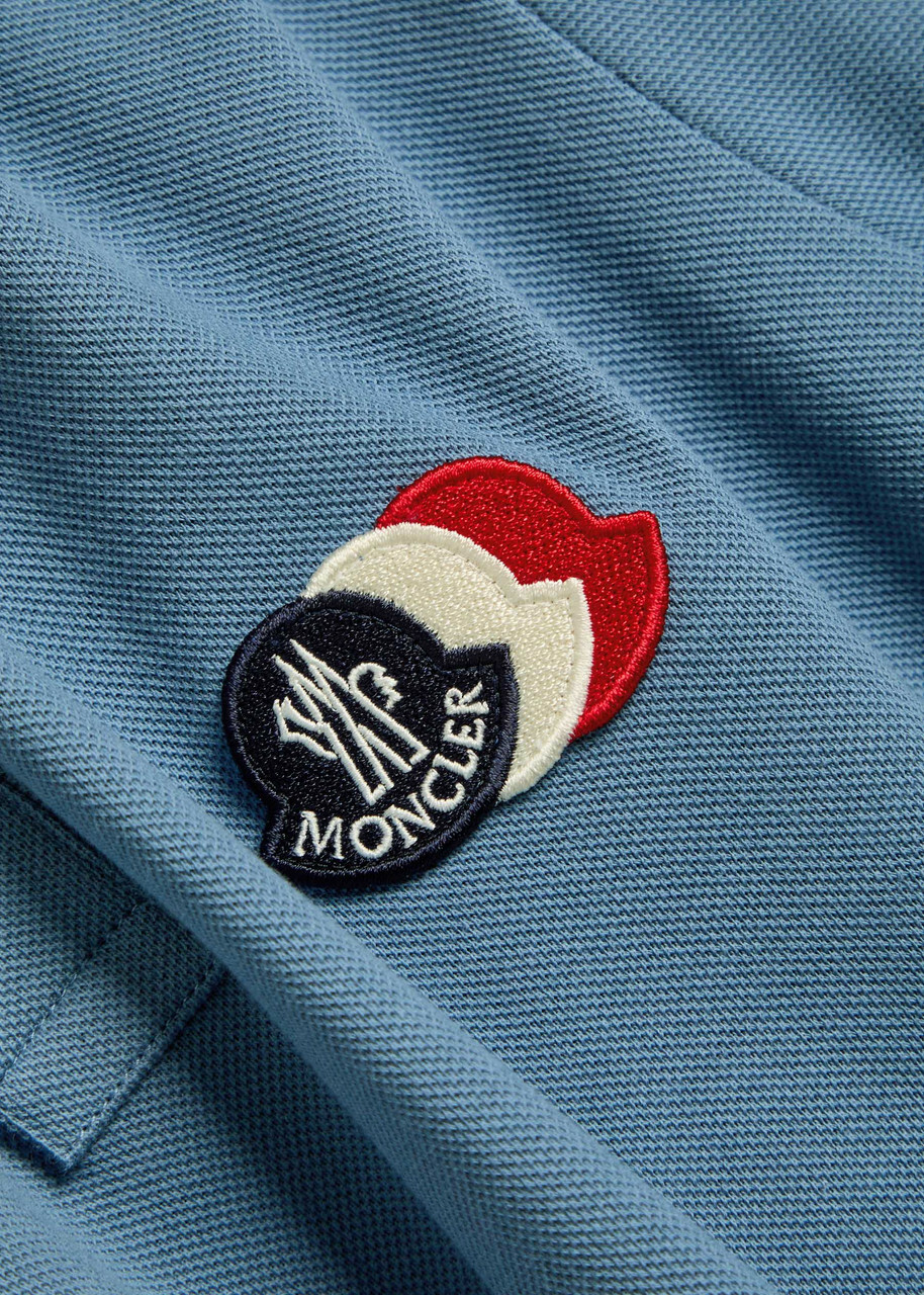Moncler Logo-appliquéd Piqué Cotton Polo Shirt Blue