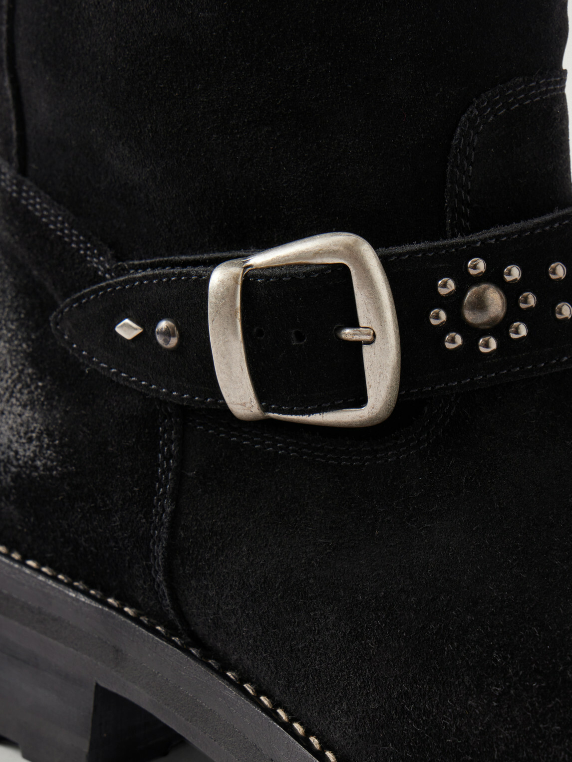SECOND / LAYER - 8" Rider Studded Suede Biker Boots - Black