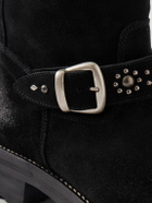 SECOND / LAYER - 8" Rider Studded Suede Biker Boots - Black