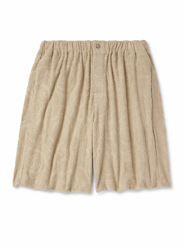 Photo: Versace - Straight-Leg Cotton-Terry Jacquard Shorts - Neutrals