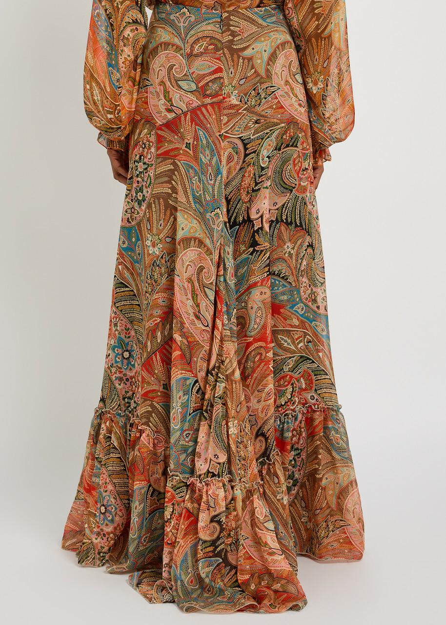 Etro Paisley Ruffled Silk Maxi Skirt Multicoloured