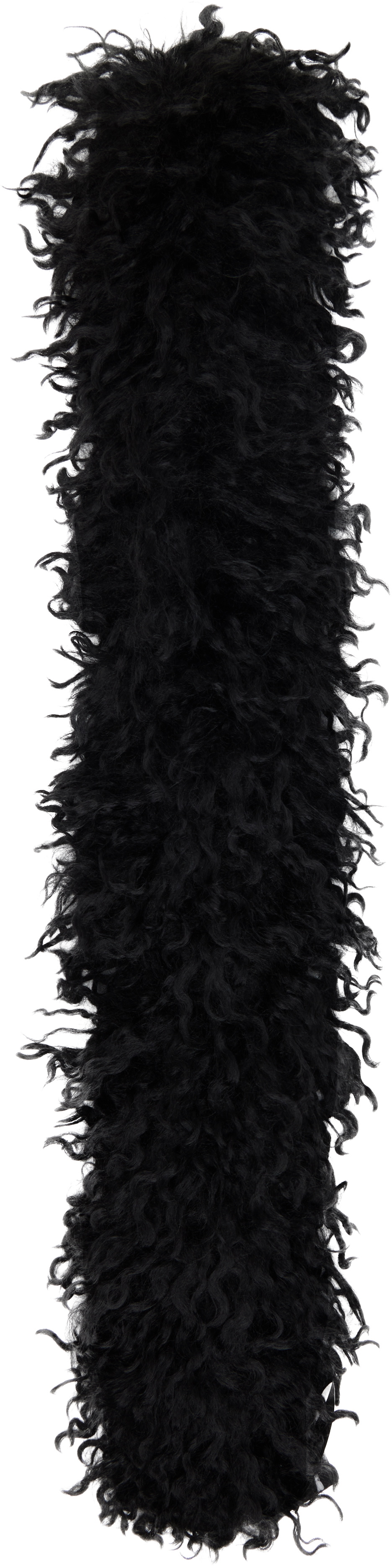 Anna Sui Black Faux Curly Lamb Fur Long Scarf