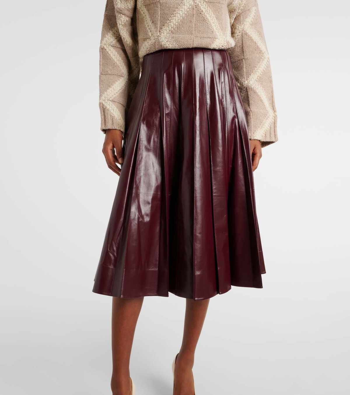 Bottega Veneta Pleated leather midi skirt Bottega Veneta