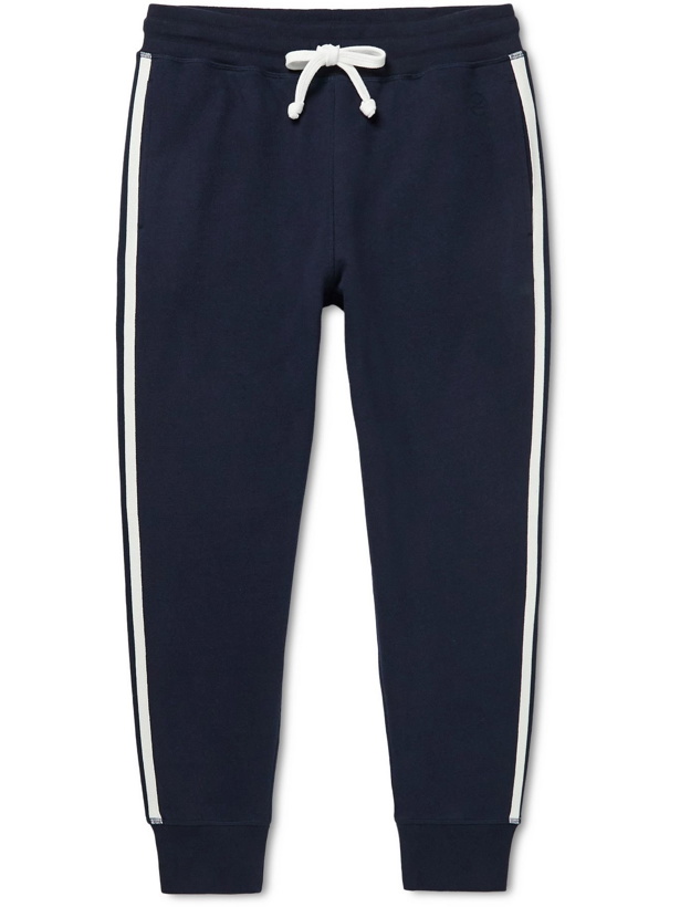 Photo: Kingsman - Tapered Striped Cotton and Cashmere-Blend Jersey Sweatpants - Blue
