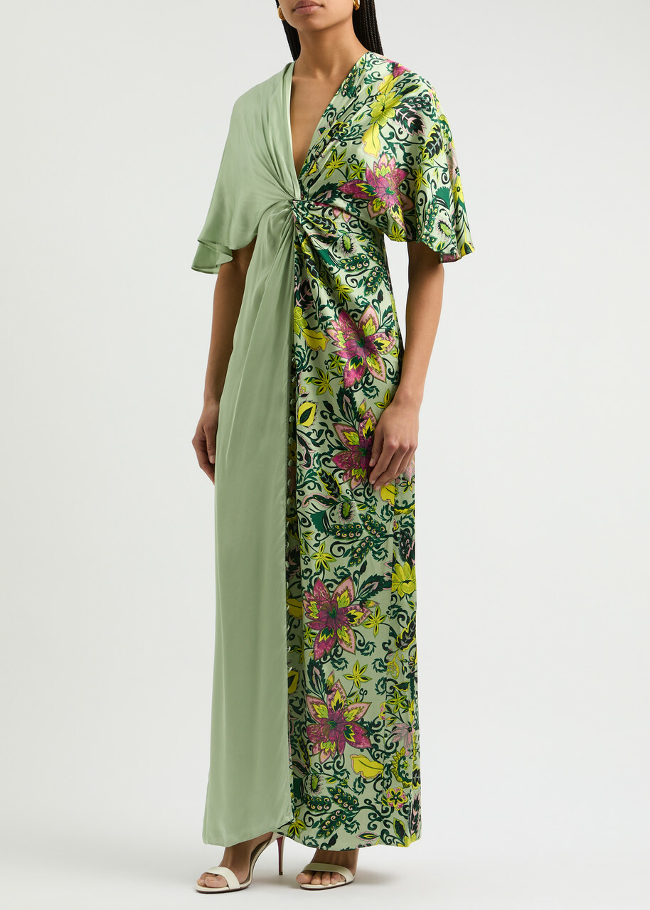 Diane Von Furstenberg Hattie Panelled Satin Maxi Dress Green Diane von  Furstenberg