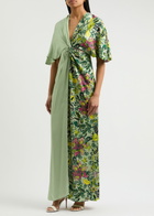 Diane Von Furstenberg Hattie Panelled Satin Maxi Dress Green