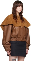 JW Anderson Brown Oversized Collar Leather Bomber Jacket