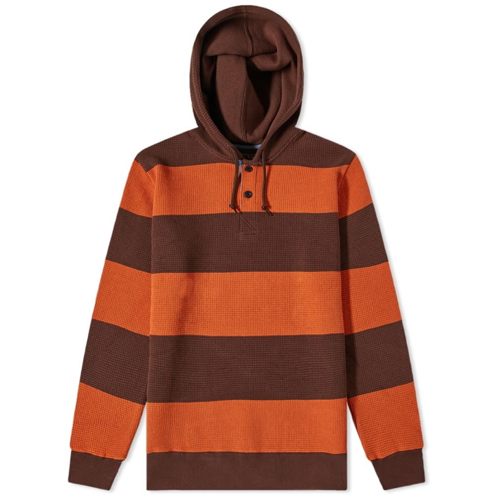 Photo: Beams Plus Men's Stripe Waffle Popover Hoody in Brown