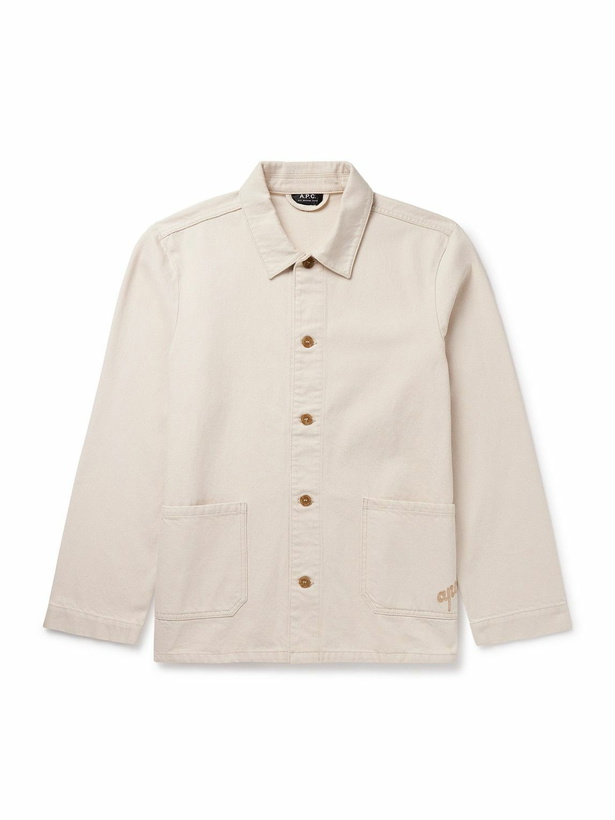 Photo: A.P.C. - Kerlouan Logo-Embroidered Recycled Cotton-Twill Overshirt - Neutrals
