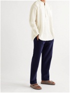 SMR Days - Jondal Grandad-Collar Cotton and Linen-Blend Jacquard Half-Placket Shirt - Neutrals