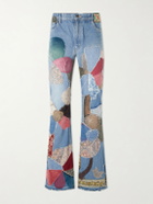 KAPITAL - Rat Flared Patchwork Frayed Jeans - Blue