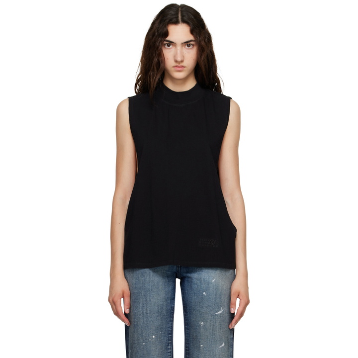 Photo: MM6 Maison Margiela Black Cotton Jersey Sleeveless Top