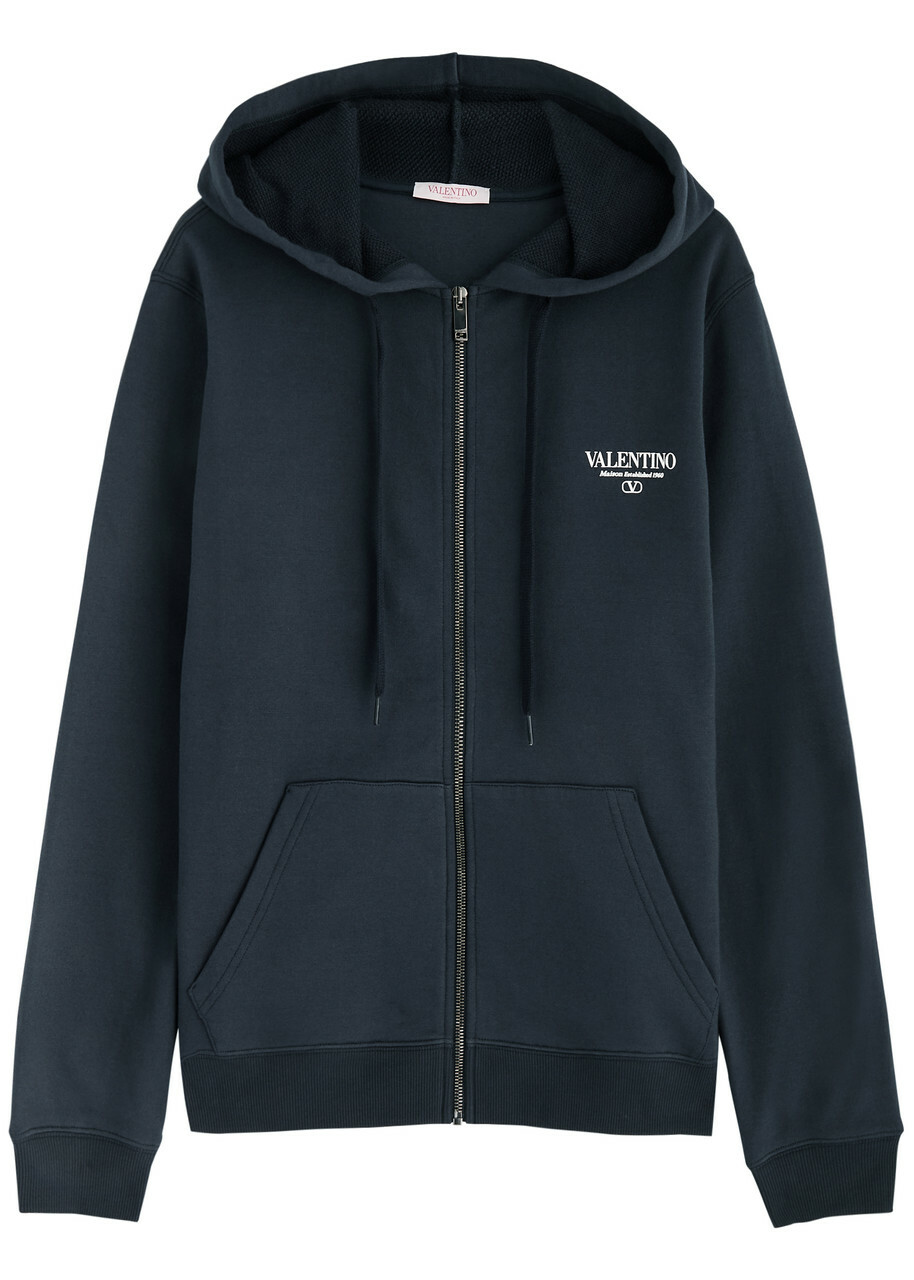 Valentino Logo Hooded Jersey Sweatshirt Navy