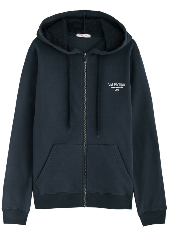 Photo: Valentino Logo Hooded Jersey Sweatshirt Navy