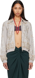 Dries Van Noten Gray Embroidered Cotton Blouson Jacket