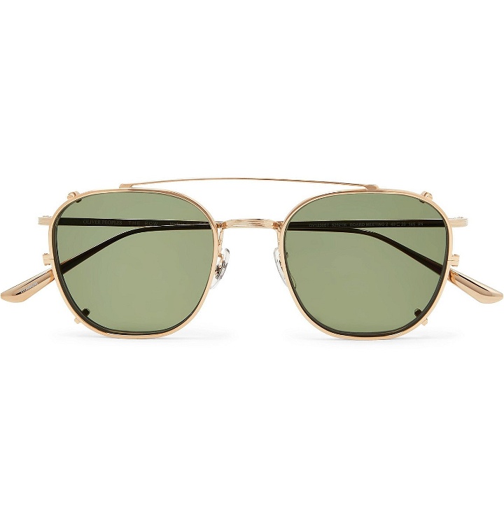 Photo: The Row - Oliver Peoples Board Meeting 2 Aviator-Style Gold-Tone Optical Glasses with Clip-On UV Lenses - Gold