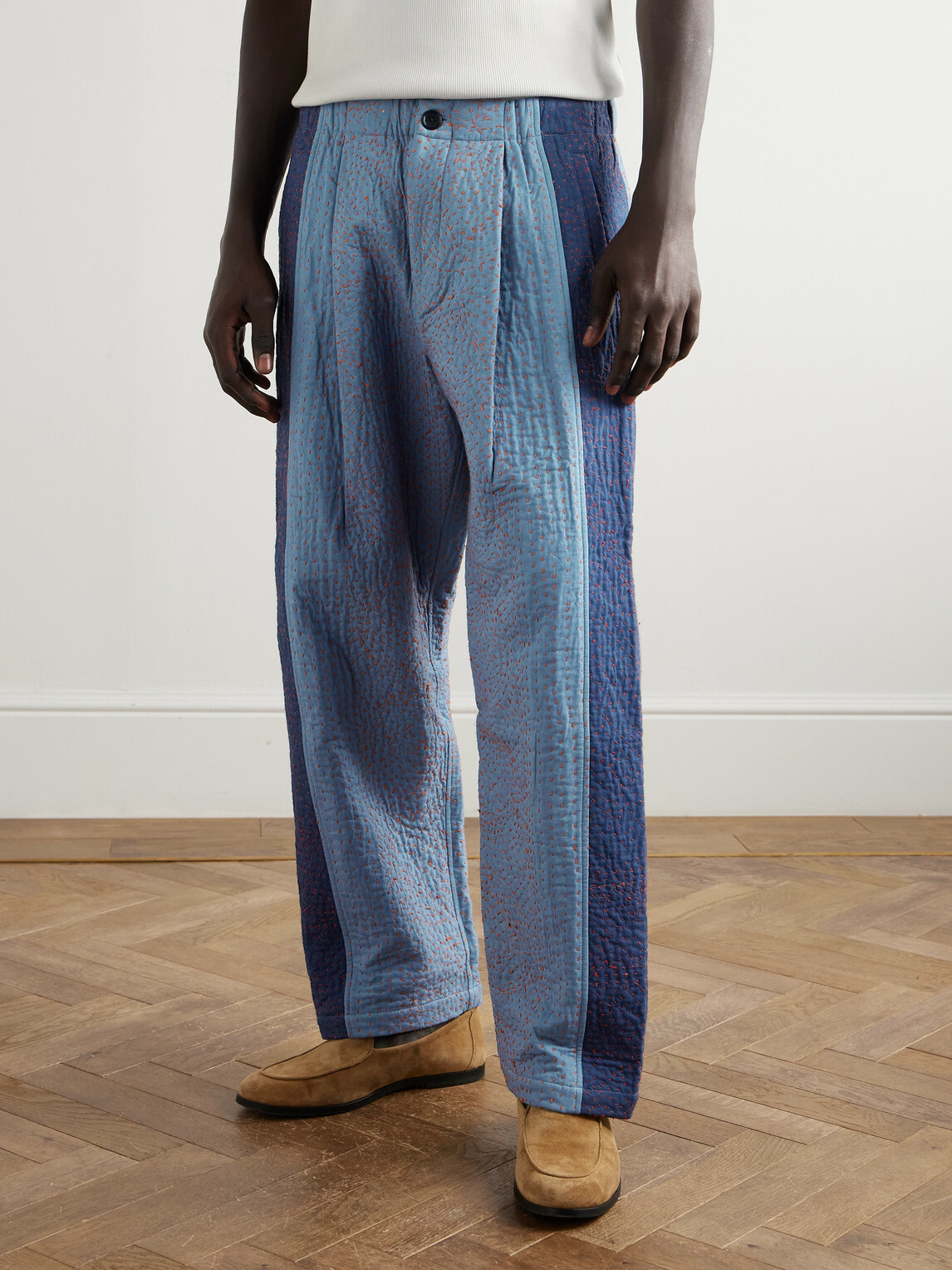 Kardo - Taka Straight-Leg Embroidered Cotton Trousers - Blue