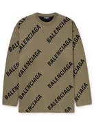 BALENCIAGA - Oversized Logo-Intarsia Cotton-Blend Sweater - Brown