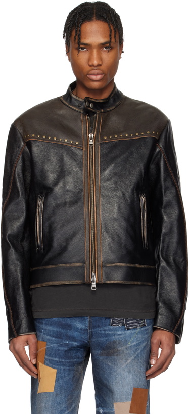 Photo: Andersson Bell SSENSE Exclusive Brown & Black Vintage Biker Leather Jacket