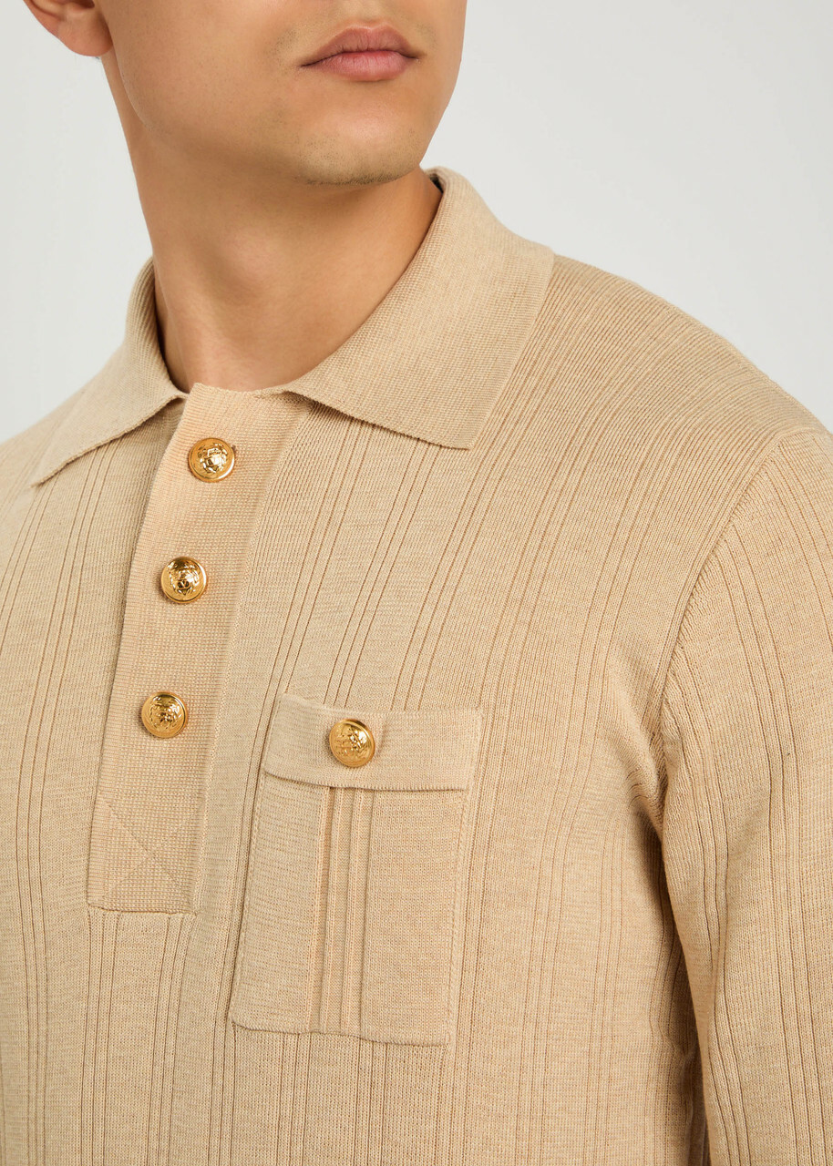Valentino Garavani Fine-knit Polo Jumper Cream