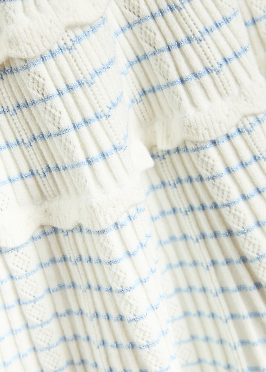 Loveshackfancy Elisavette Striped Pointelle Knit Mini Dress White And Blue