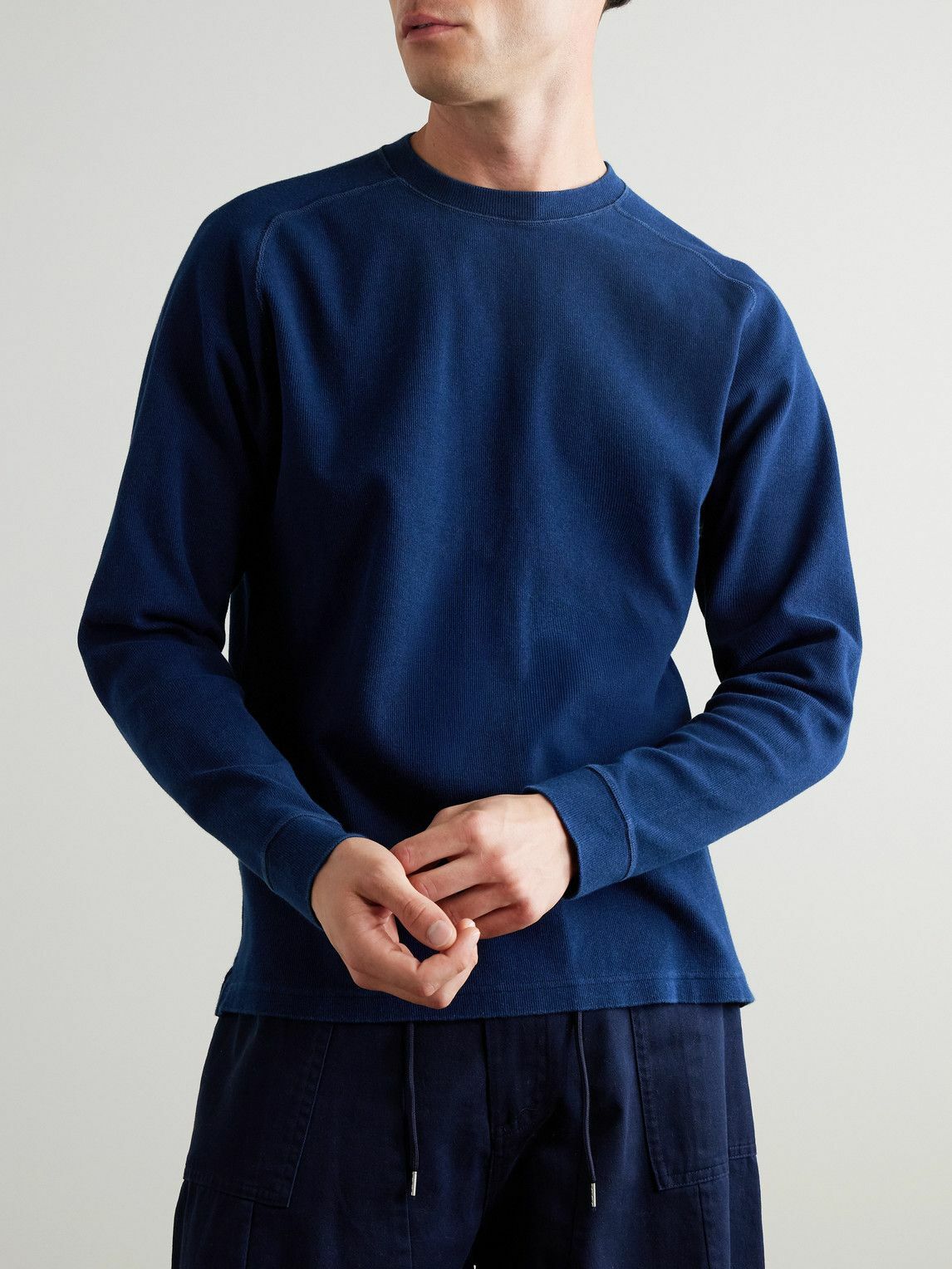 Blue Blue Japan - Indigo-Dyed Ribbed Stretch-Cotton Jersey Sweatshirt - Blue
