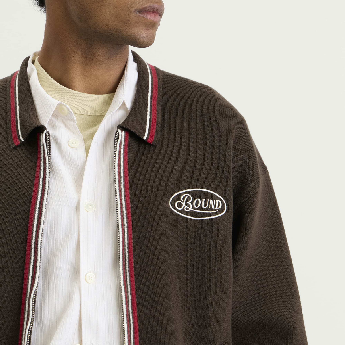 Bound Men's Retro Disc Knit Zip Polo in Brown