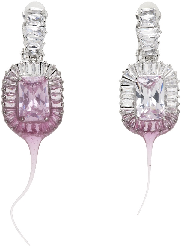 Photo: Ottolinger SSENSE Exclusive Silver & Pink Diamond Dip Clip Earrings