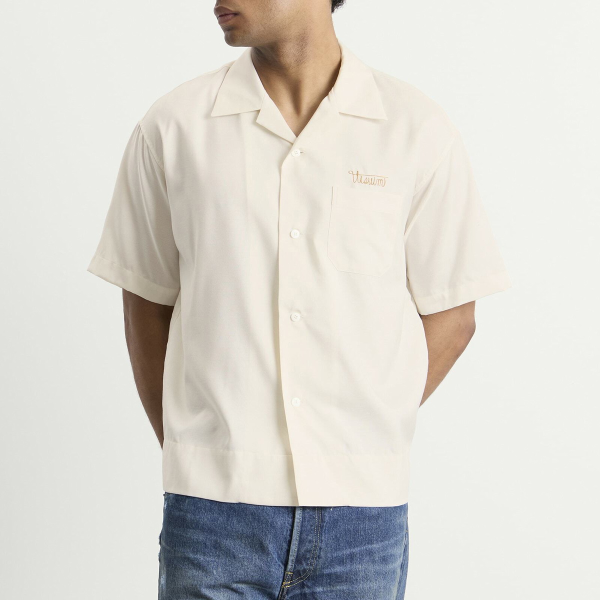 Visvim Men's Copa Silk Short Sleeve Shirt in Ivory Visvim