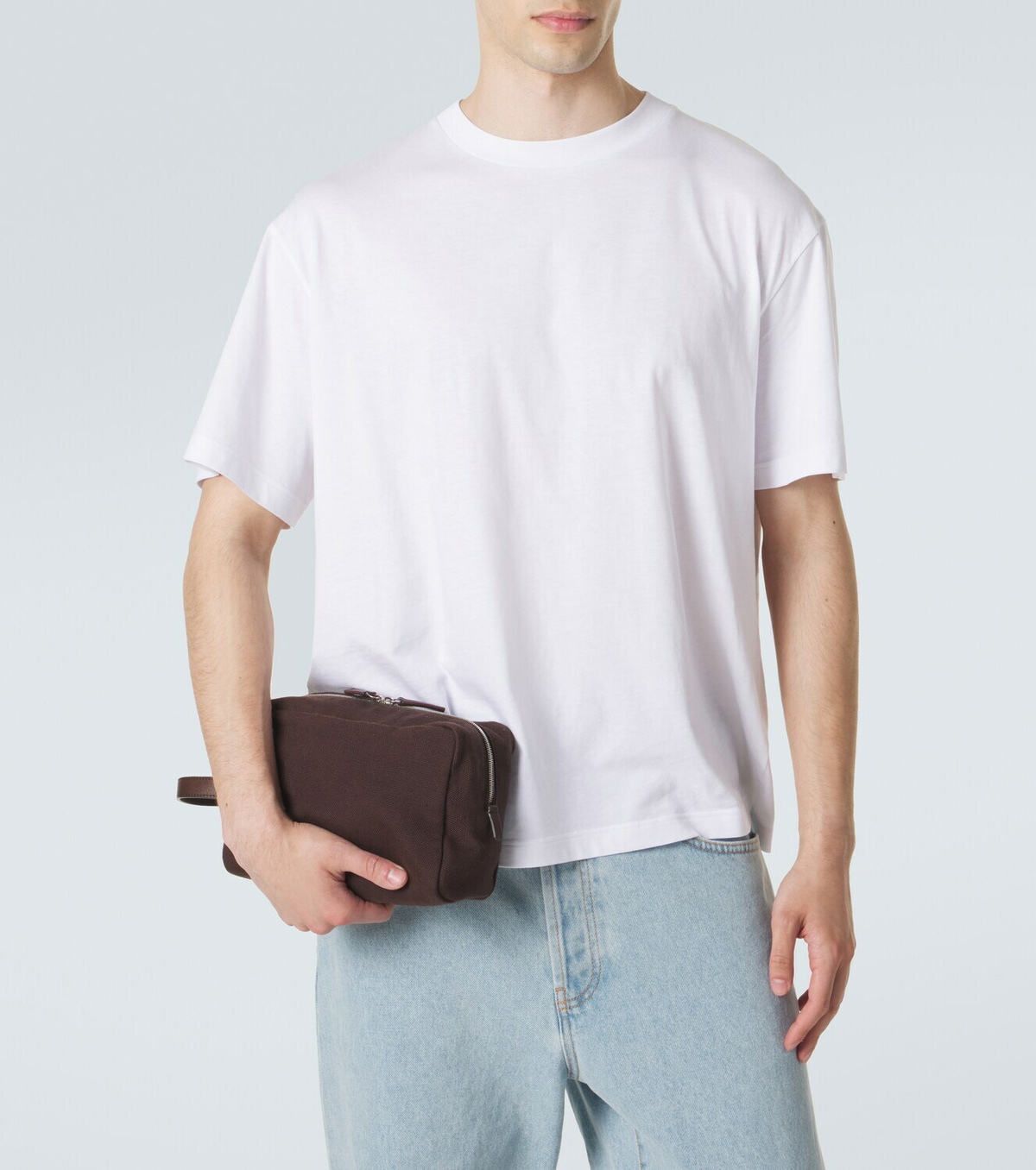 The Row Astra leather-trimmed canvas pouch