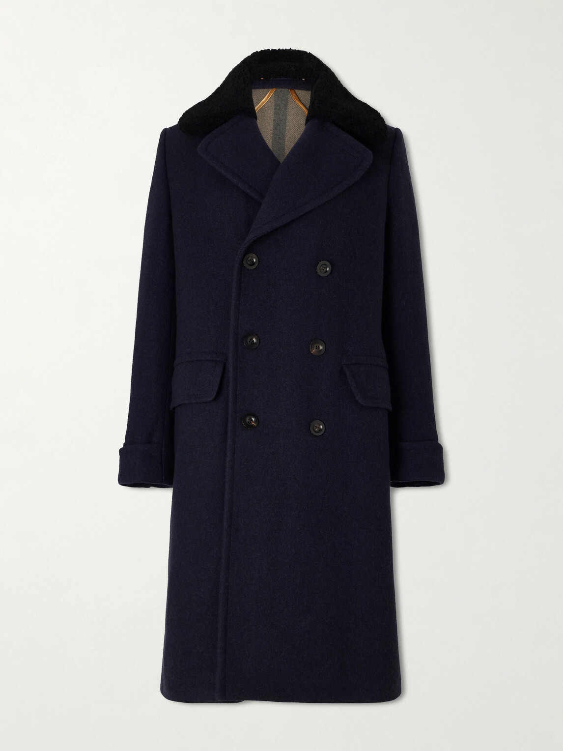 Private White V.C. - The Admiral's Great Shearling-Trimmed Merino Wool and Cashmere-Blend Coat - Blue