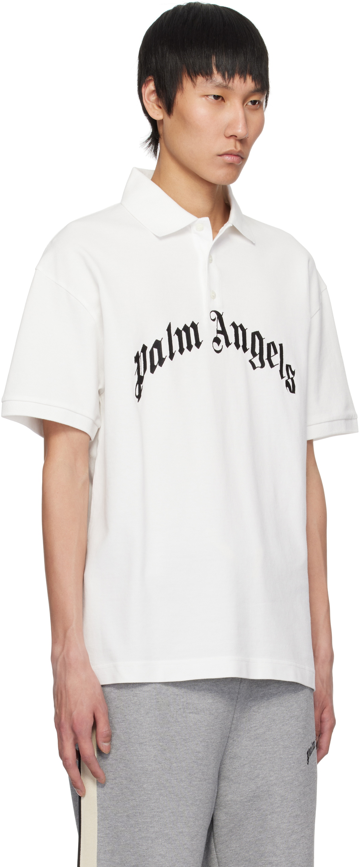 Palm Angels White Curved Logo Polo