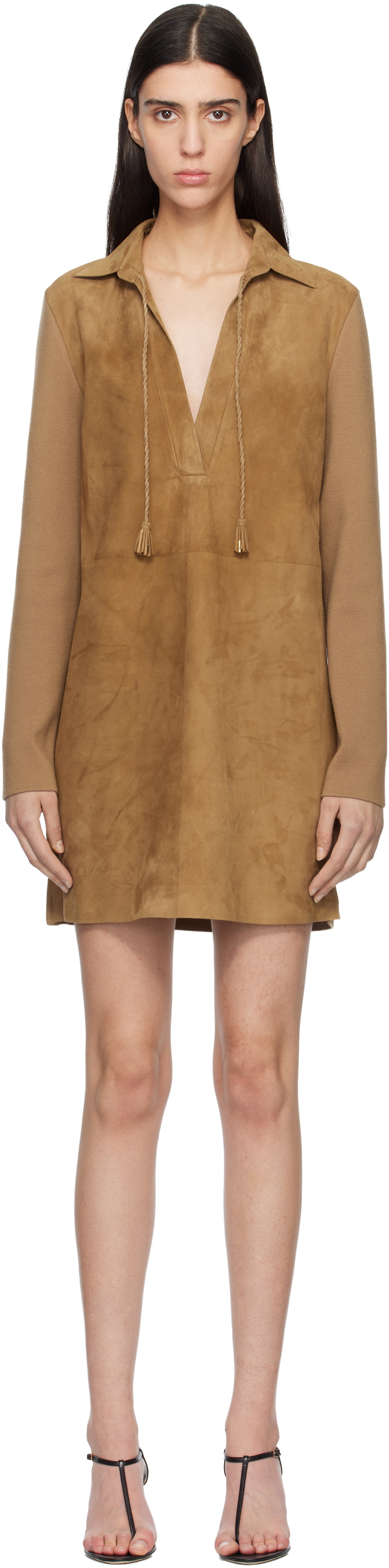 TOM FORD Tan Lamb Suede Interlock Knit Polo Minidress
