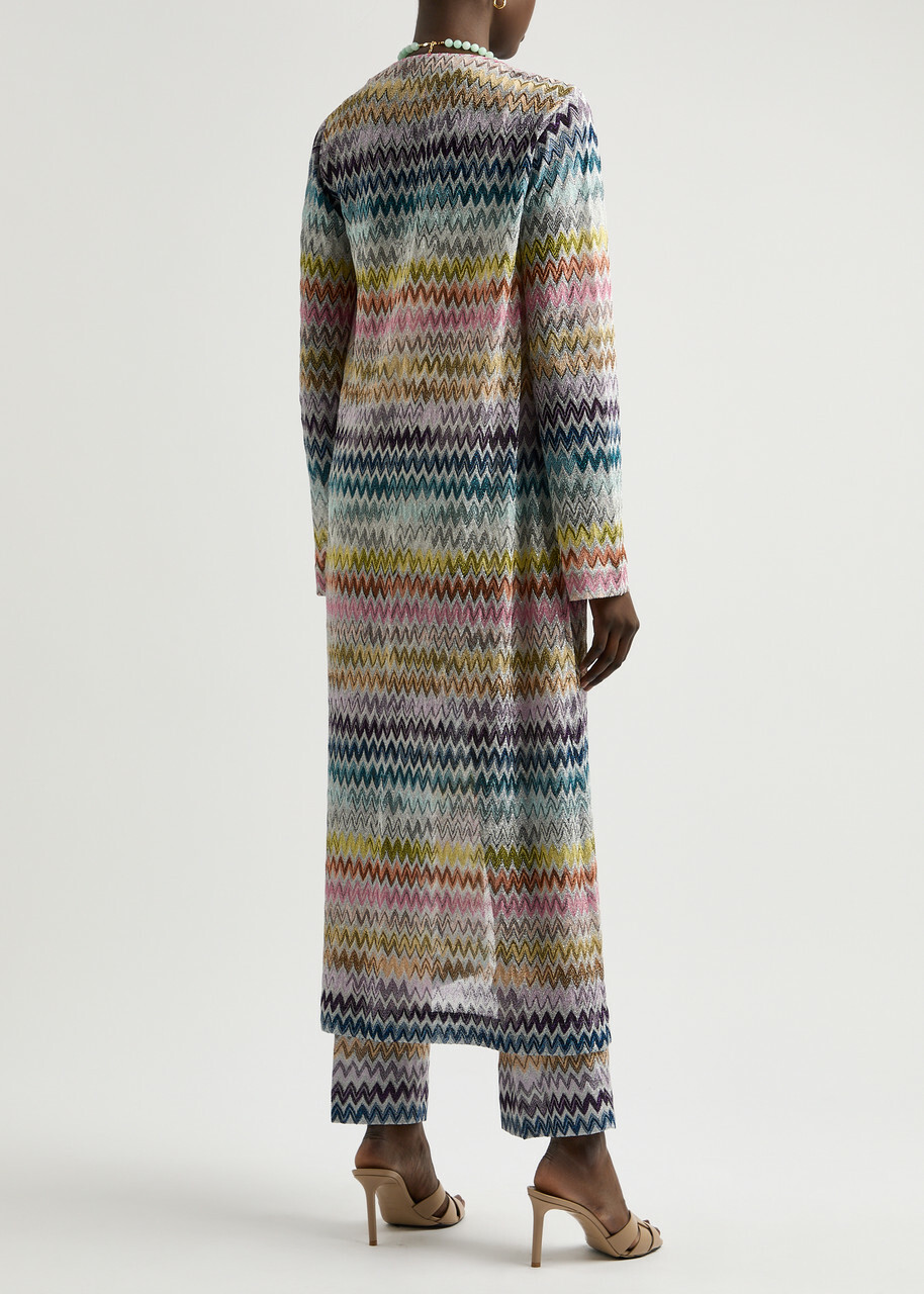 missoni カーディガン Missoni Zigzag-intarsia Metallic-knit Cardigan Silver Missoni