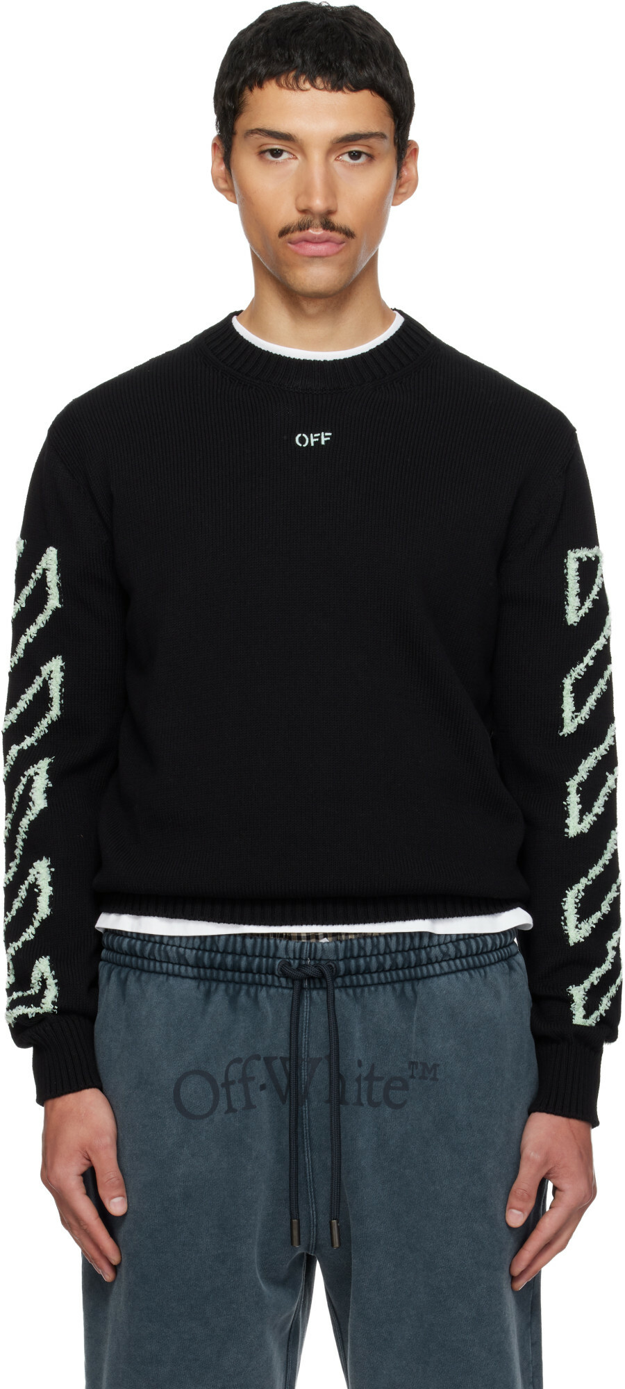 Off-White Diagonal 3D Line Crew Sweat Black Off-White