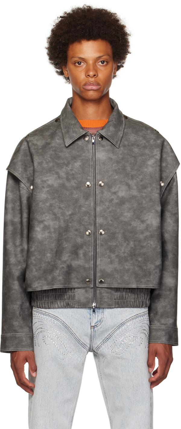 Y/Project Gray Press-Stud Faux-Leather Jacket Y/Project