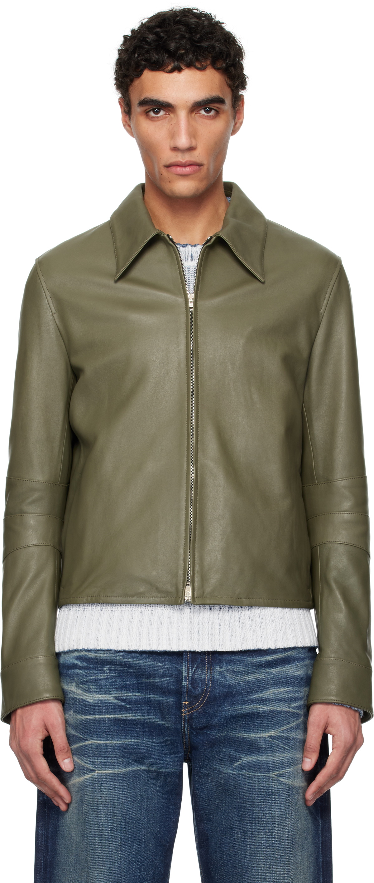 Acne Studios Khaki Paneled Leather Jacket Acne Studios