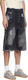 CAMPERLAB Black Distorted Print Distressed Denim Shorts