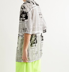 BALENCIAGA - Oversized Camp-Collar Printed Perforated Stretch-Jersey Shirt - White