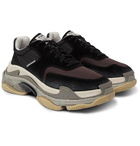 Balenciaga - Triple S Nylon, Mesh, Suede and Leather Sneakers - Men - Black