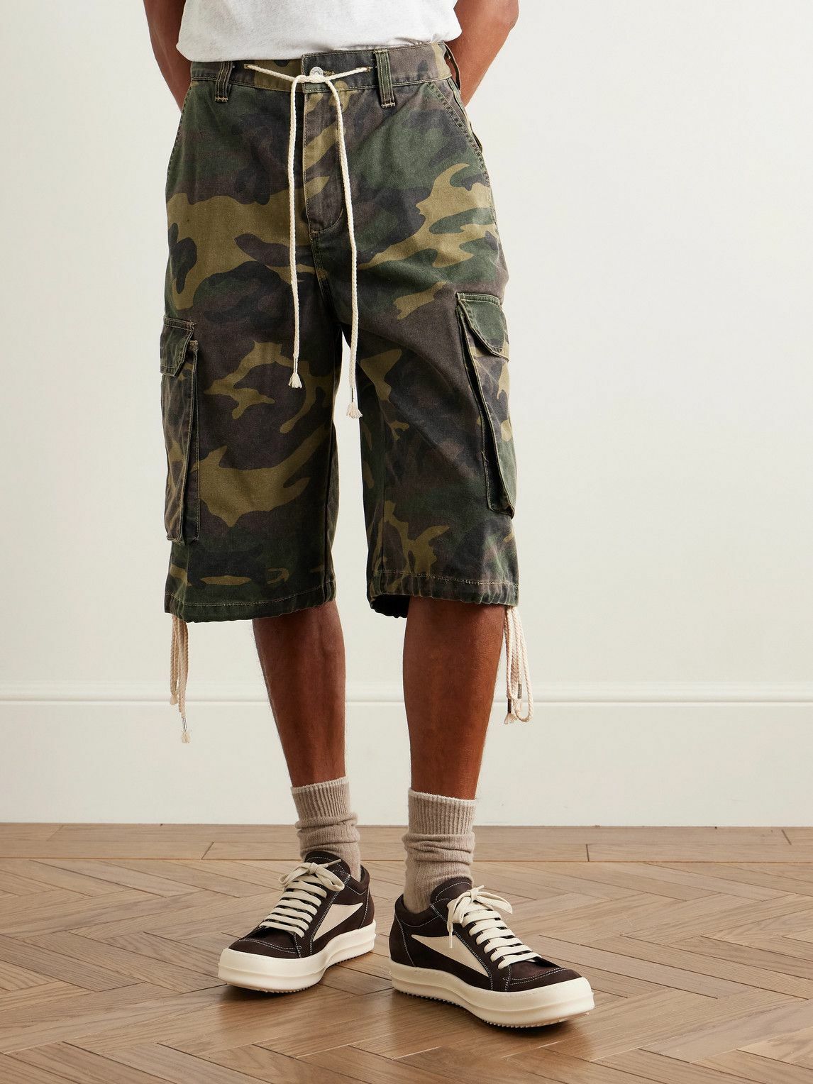 Satoshi Nakamoto - Straight-Leg Camouflage-Print Cotton-Blend Twill Drawstring Shorts - Green