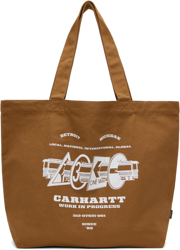 Photo: Carhartt Work In Progress Brown Canvas Graphic Large Tote