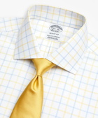 Brooks Brothers Men's Stretch Regent Regular-Fit Dress Shirt, Non-Iron Poplin English Collar Double-Grid Check | Yellow