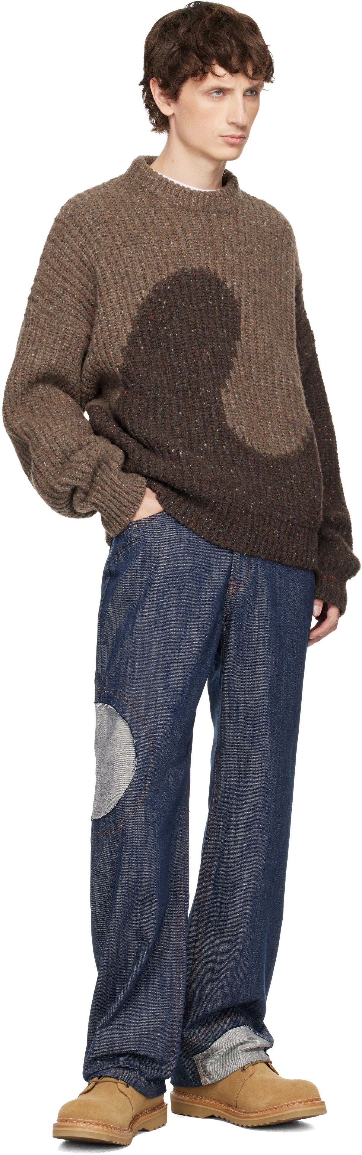 ERL Brown Knit Crewneck Swirl Sweater